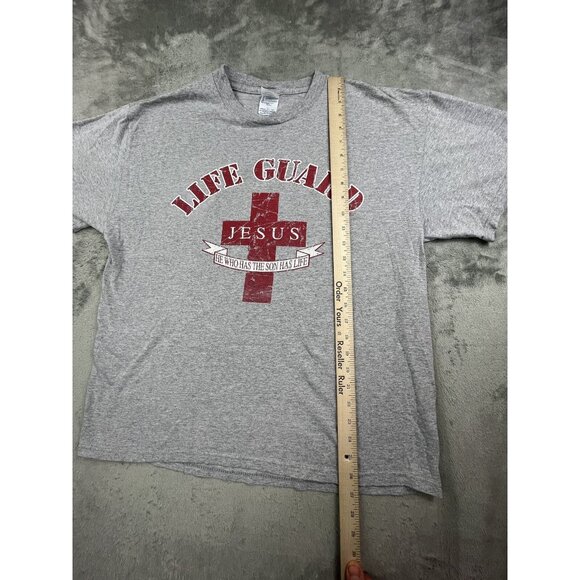 VTG Christianity Shirt Jesus Lifeguard Men Large Gray Short Sleeve Christian Y2K - Picture 7 of 9